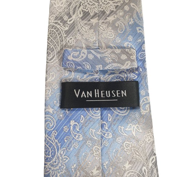 Van Heusen Mens Necktie Tie Designer Baby Blue Silver Accessory Work Dad Gift - Picture 4 of 5